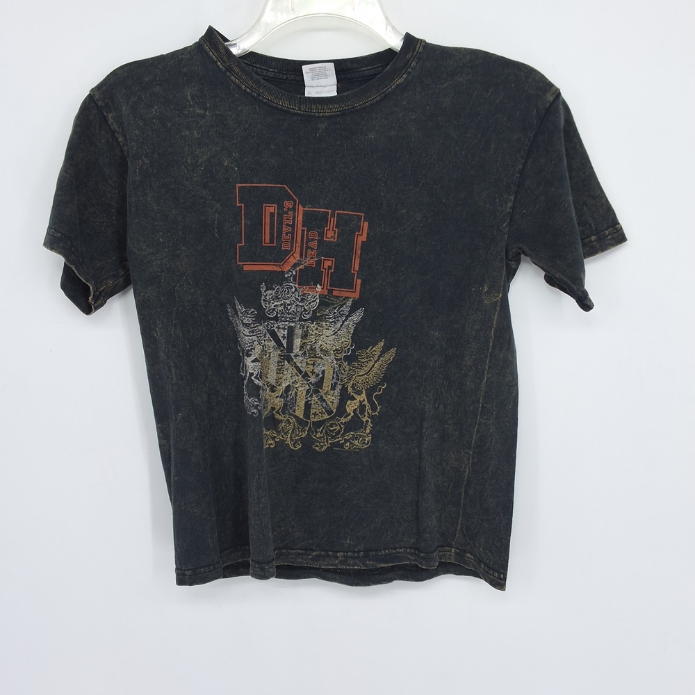 BOYS SZ LARGE Black Graphic T-Shirt with Red and Gold Design